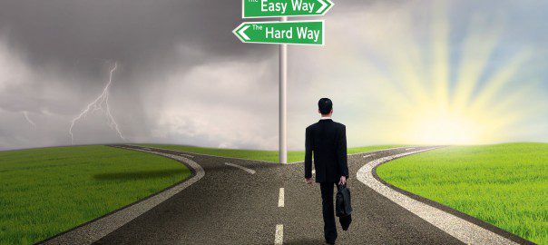 Businessman choosing easy way road